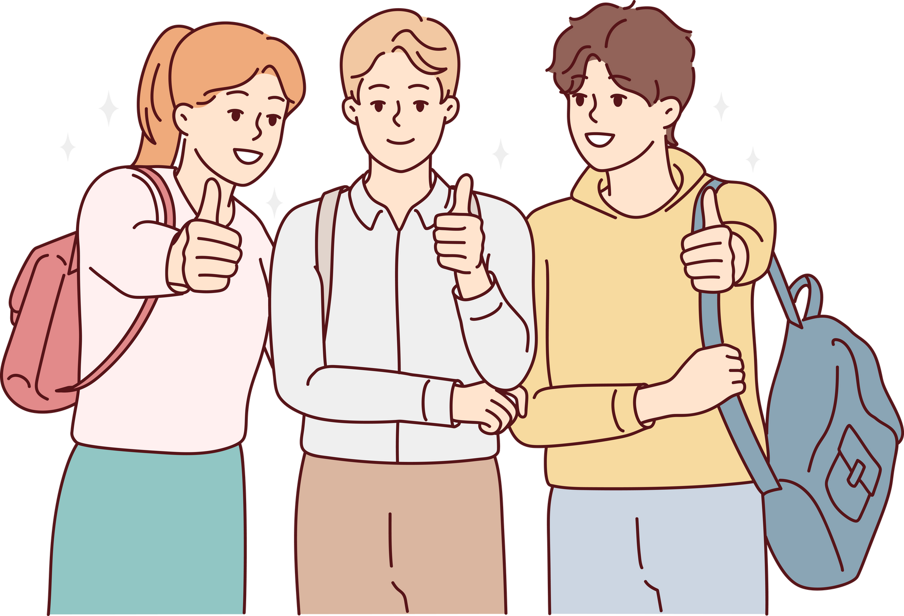 Smiling students show thumbs up